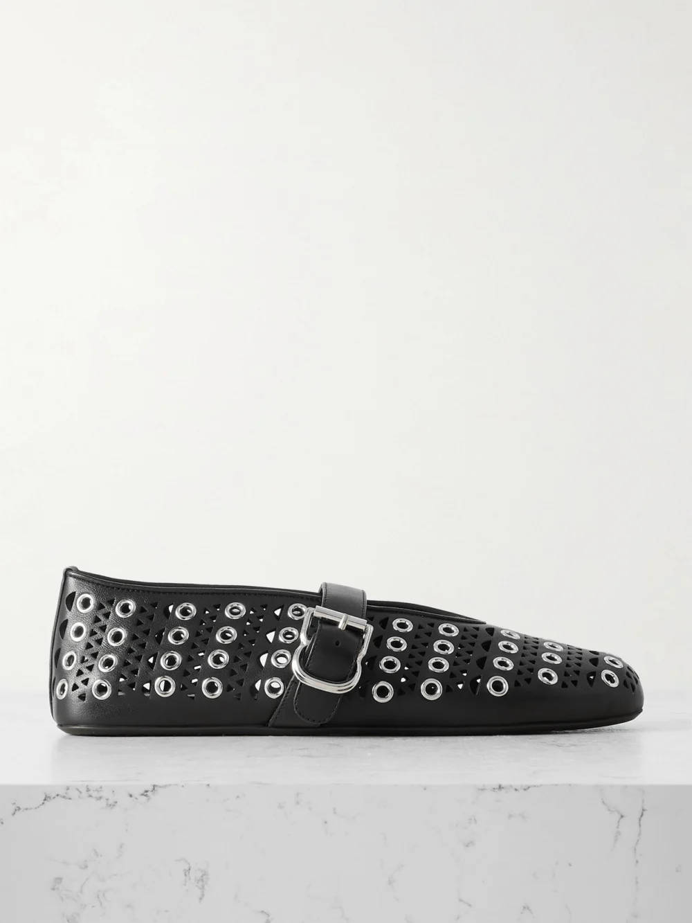 Alaïa Vienne Perforated Eyelet-embellished Leather Ballet Flats in black