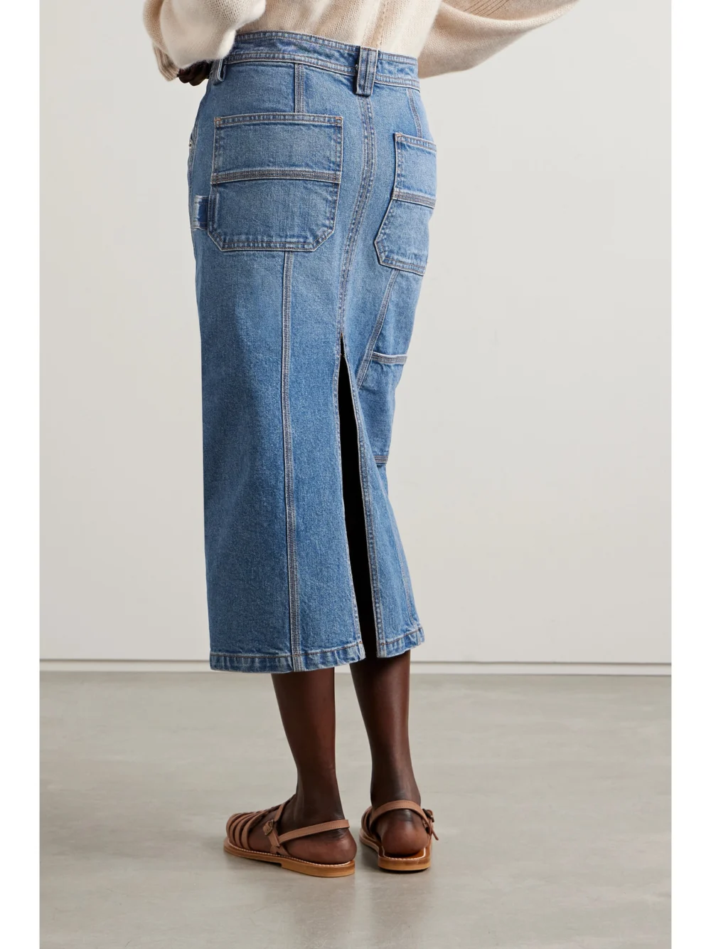 Back view of the A.L.C. Alden Denim Midi Skirt