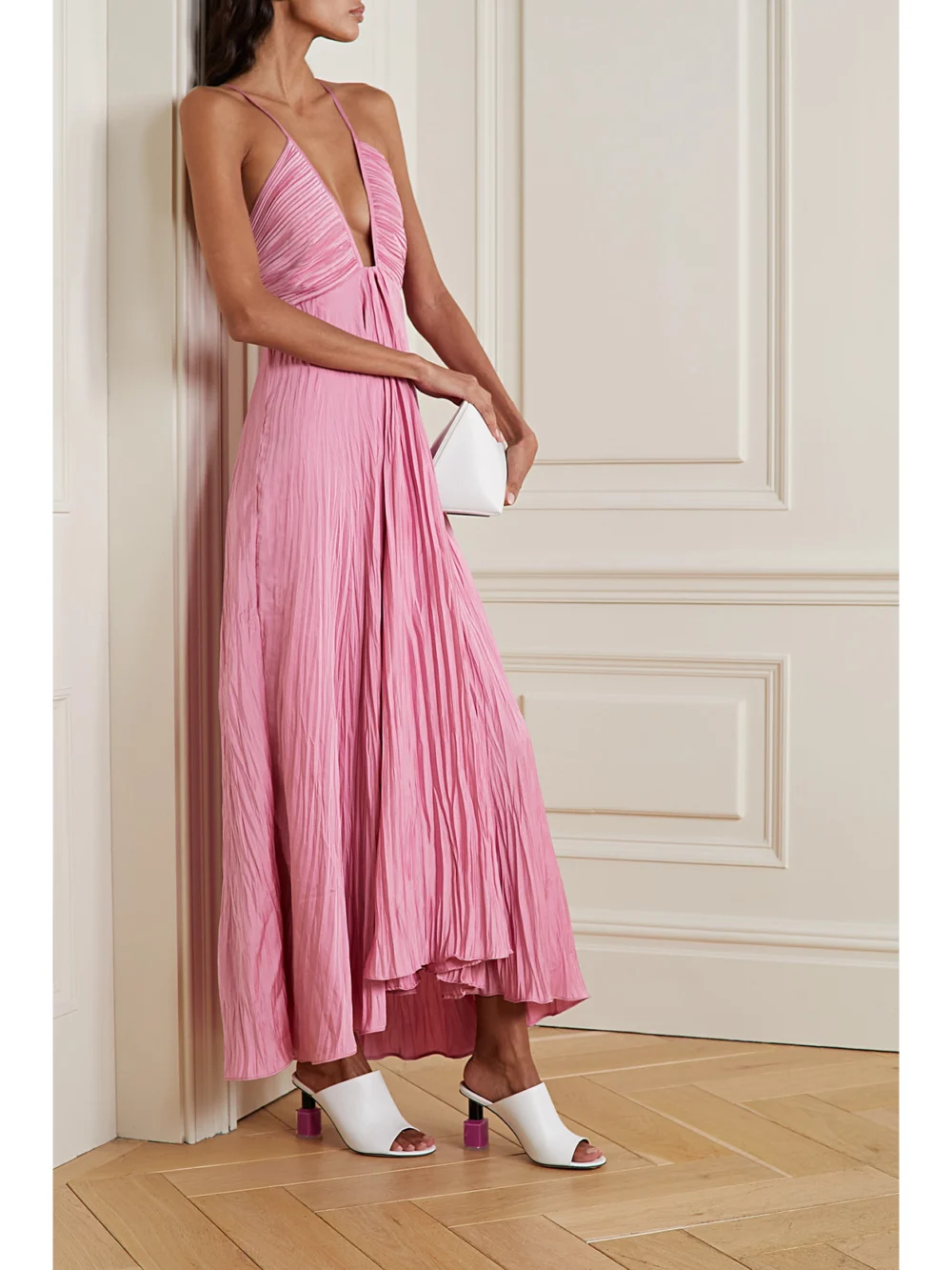 A.L.C. Angelina Plissé-satin Maxi Dress, worn by a model