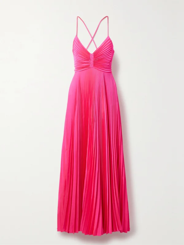 A.L.C. Aries Cutout Pleated Satin Maxi Dress