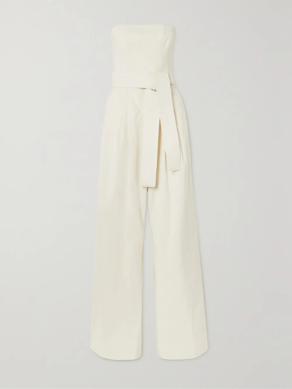 A.L.C. Elsie Strapless Belted Linen-blend Jumpsuit in ecru