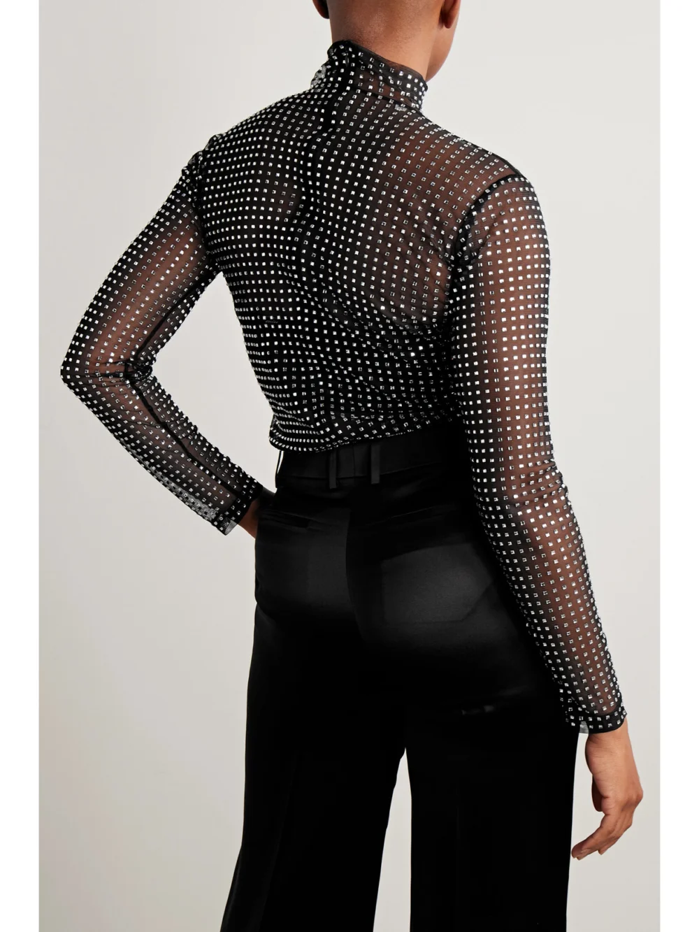 Back view of the A.L.C. James Crystal-embellished Mesh Turtleneck Top