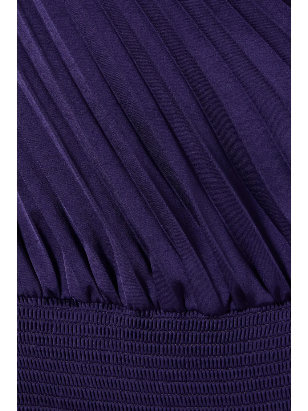 Close-up detail of the A.L.C. Ruby Asymmetric Pleated Satin Midi Dress