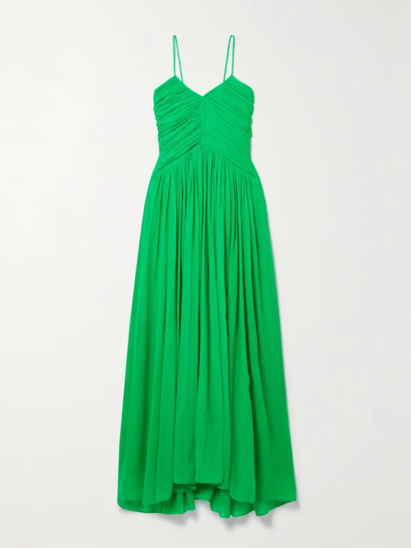 A.L.C. Rumi Ruched Plissé Silk-chiffon Midi Dress