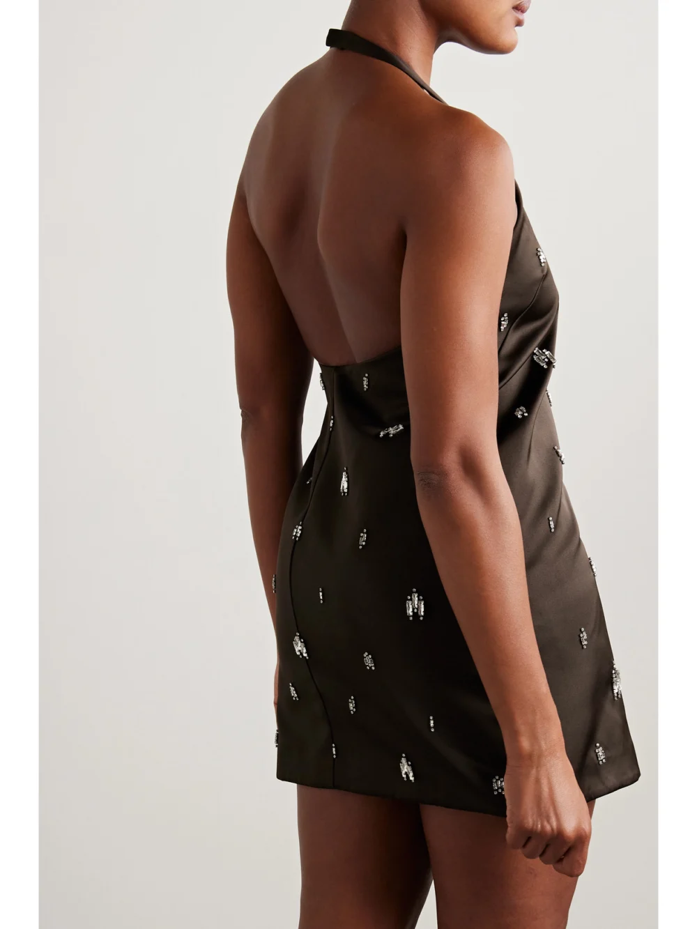 Back view of the A.L.C. Sophia Crystal-embellished Duchesse-satin Halterneck Mini Dress