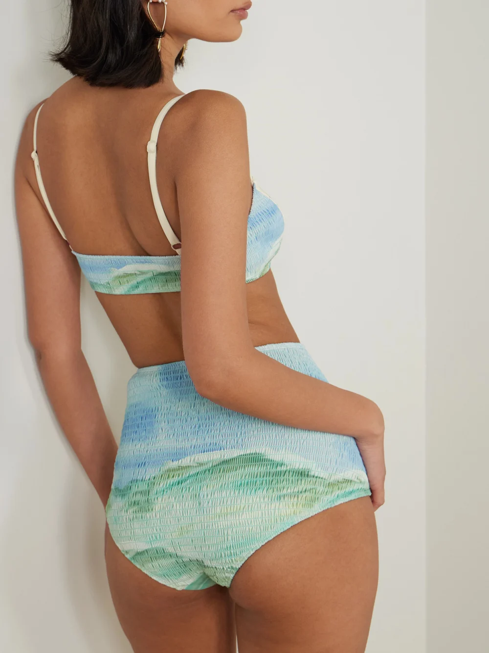 Back view of the Alémais Emerald Cove Shirred Printed Bikini Briefs