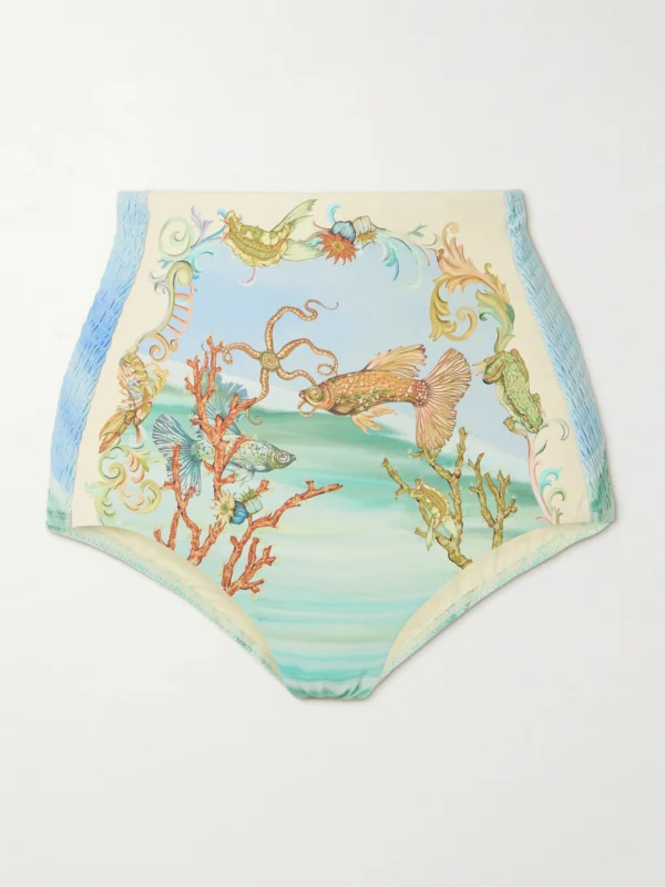 Alémais Emerald Cove Shirred Printed Bikini Briefs
