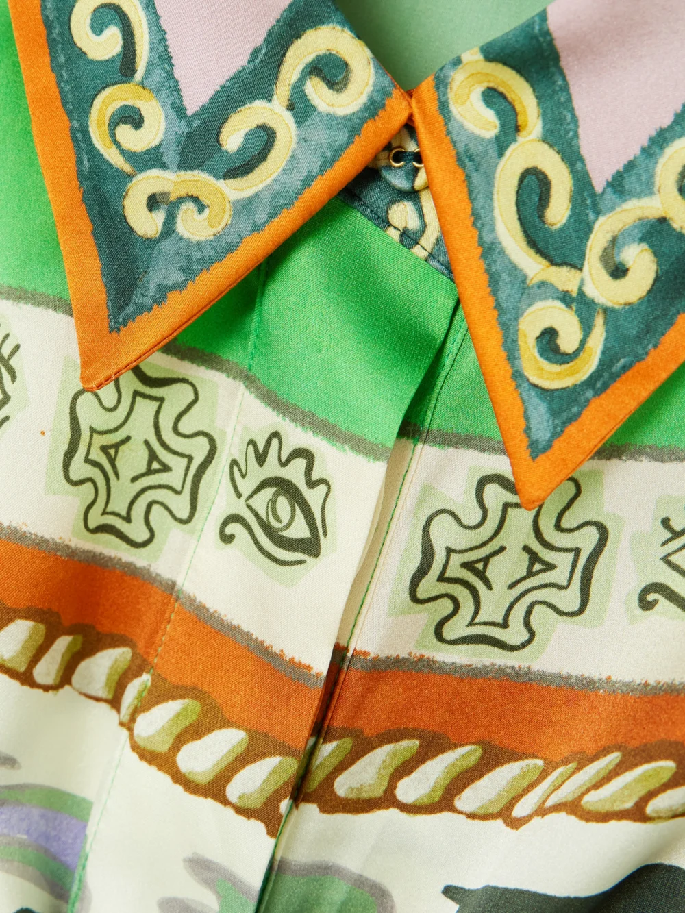 Close-up detail of the Alémais Lucky Pace Printed Silk-satin Shirt