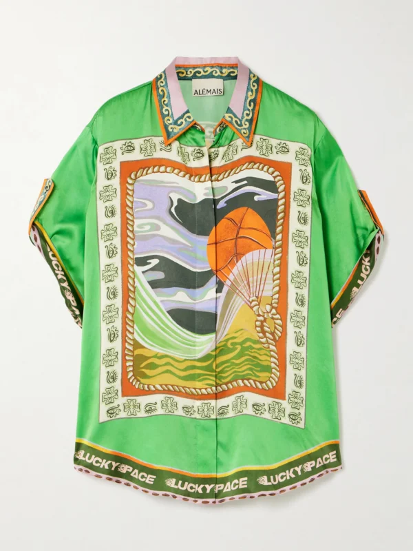 Alémais Lucky Pace Printed Silk-satin Shirt