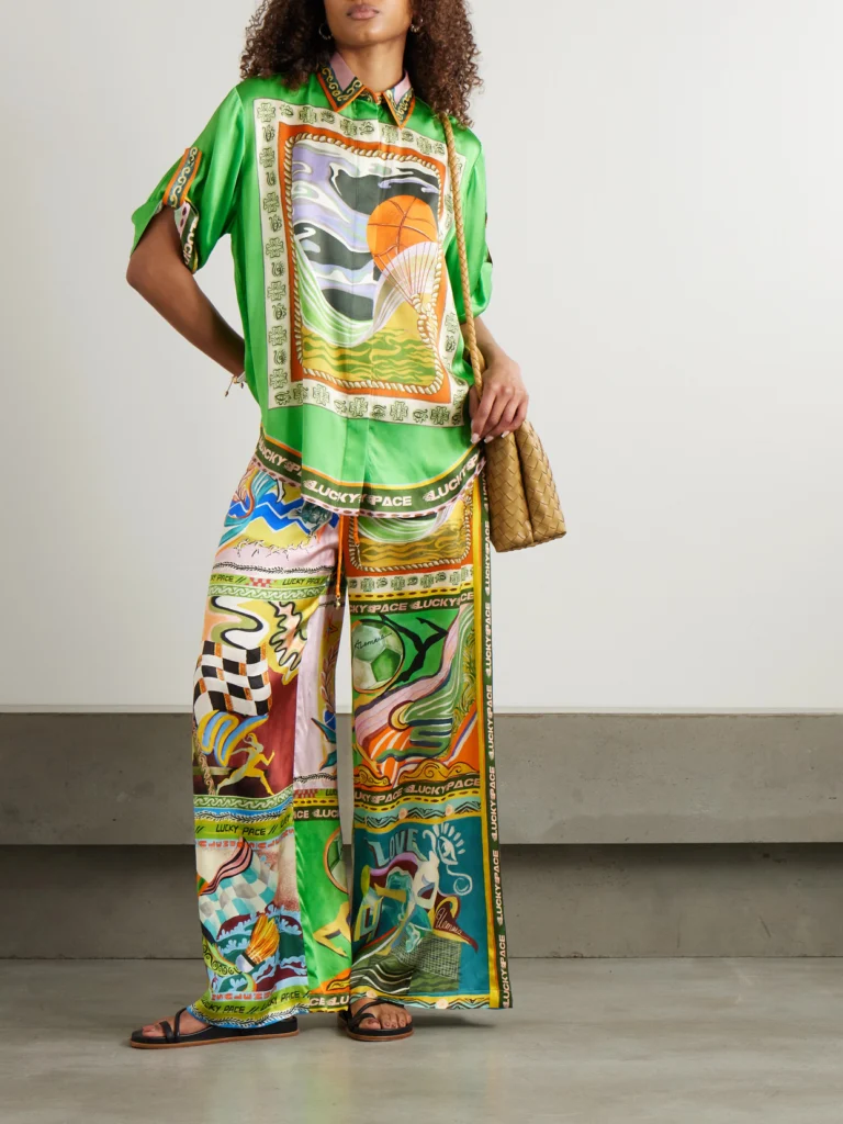 Alémais Lucky Pace Printed Silk-satin Wide-leg Pants