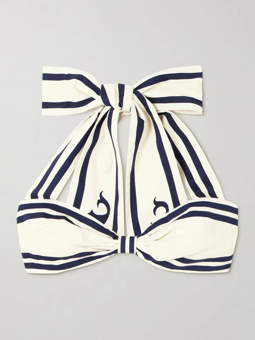 Alémais Marine Striped Organic Cotton Halterneck Bralette in cream