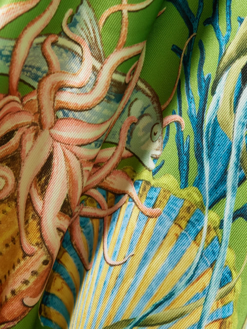 Close-up detail of the Alémais + Sam Pauletto Aquatica One-shoulder Gathered Printed Recycled Satin-twill Dress