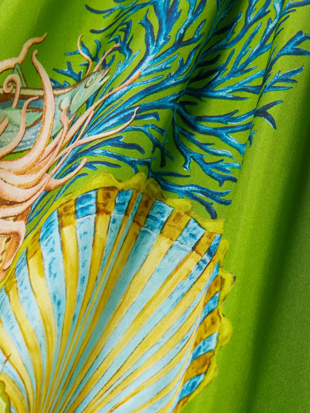 Close-up detail of the Alémais + Sam Pauletto Aquatica Ruffled Tiered Printed Silk-habotai Mini Dress