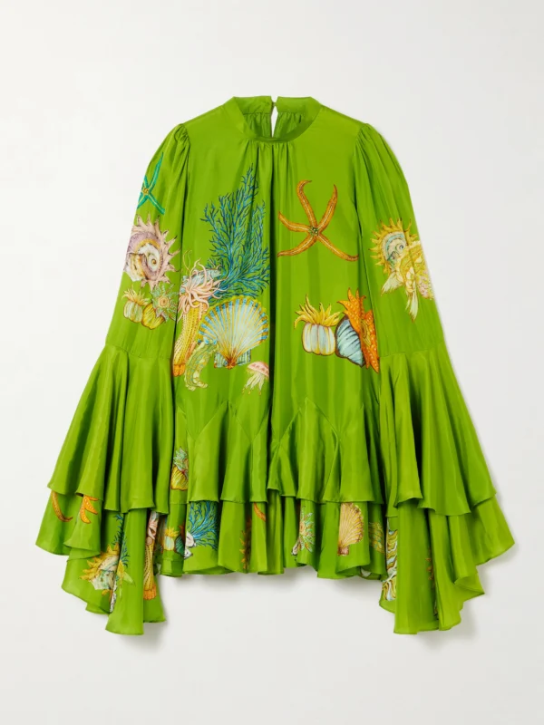 Alémais + Sam Pauletto Aquatica Ruffled Tiered Printed Silk-habotai Mini Dress