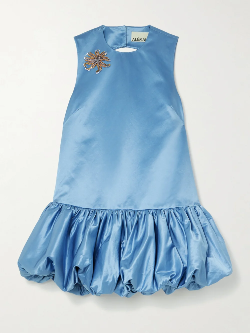 Alémais + Sam Pauletto Caspian Embellished Gathered Cotton and Silk-blend Duchesse-satin Mini Dress in blue