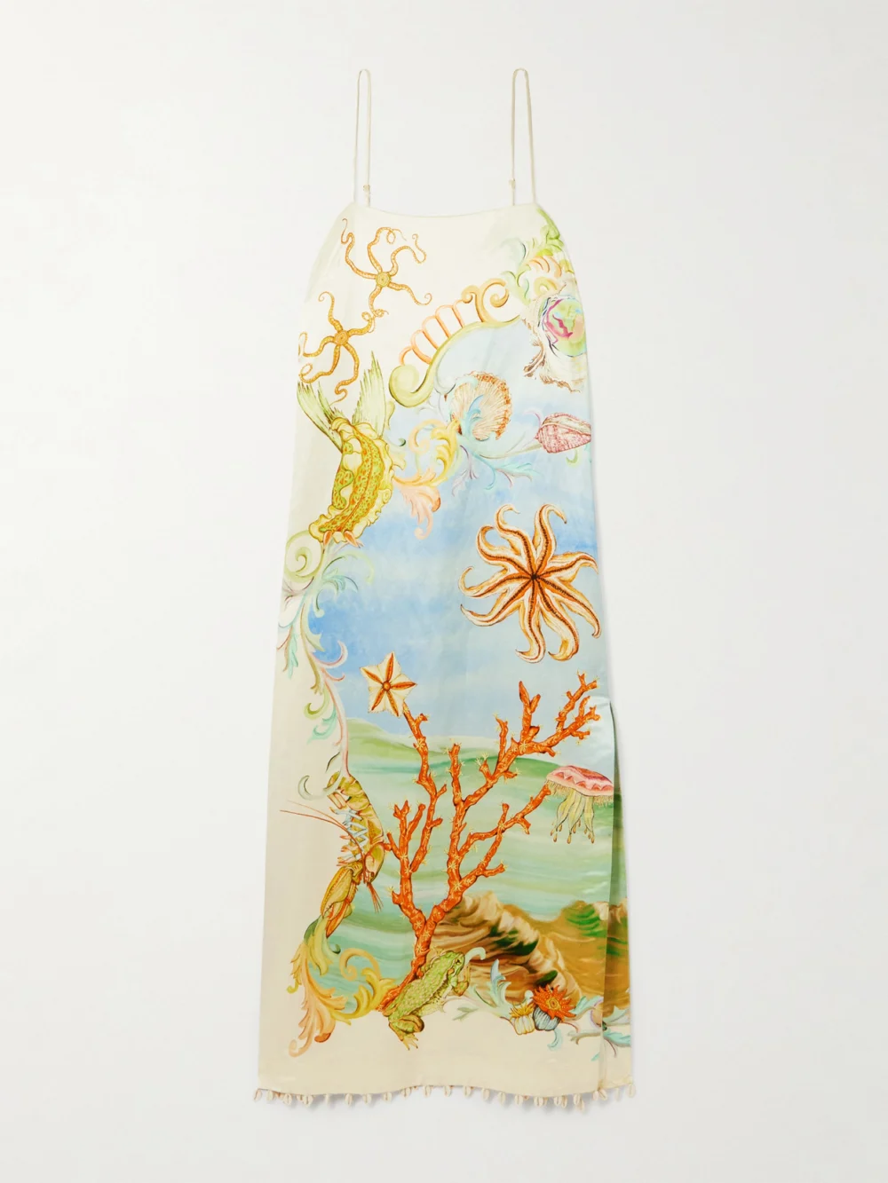 Alémais + Sam Pauletto Emerald Cove Embellished Printed Hemp and Silk-blend Midi Dress in blue