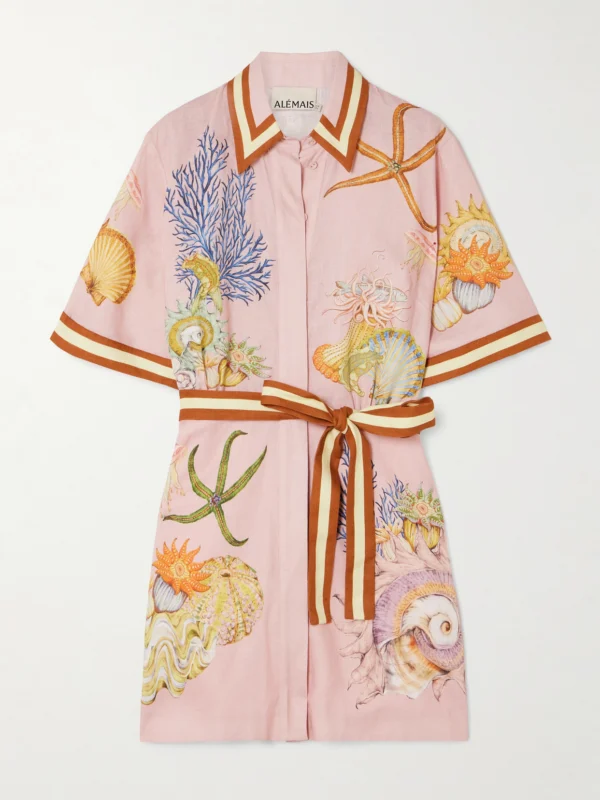Alémais + Sam Pauletto Nereids Belted Printed Linen-gauze Mini Shirt Dress