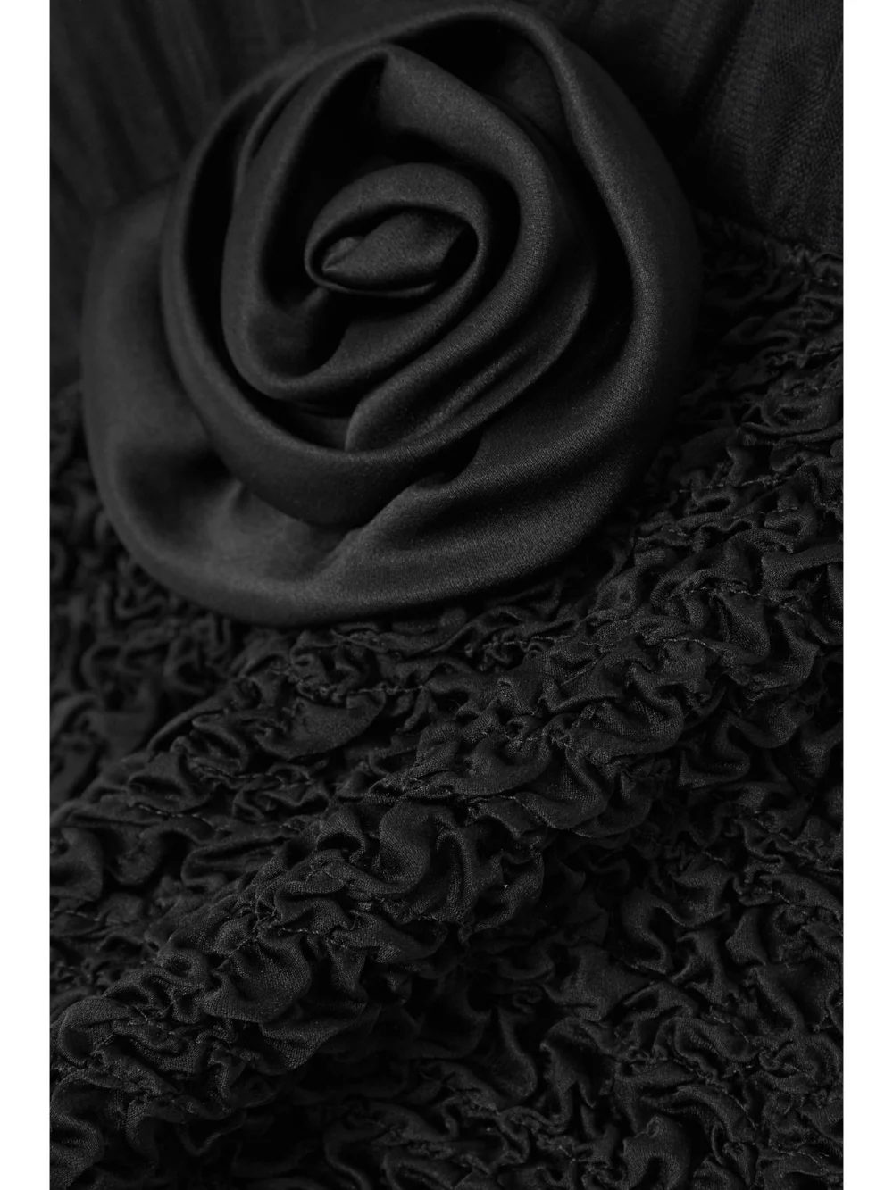 Close-up detail of the Alessandra Rich Appliquéd Shirred Silk-satin and Tulle Mini Dress