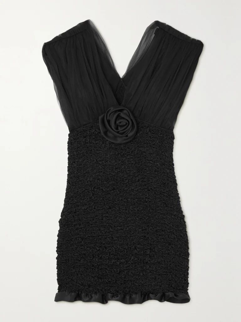 Alessandra Rich Appliquéd Shirred Silk-satin and Tulle Mini Dress