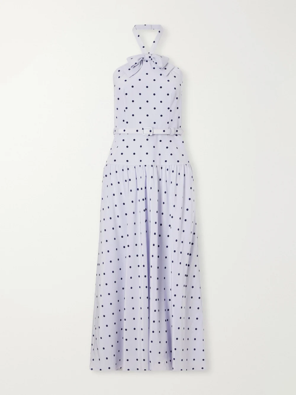 Alessandra Rich Belted Polka-dot Bow-detail Silk Midi Dress in blue
