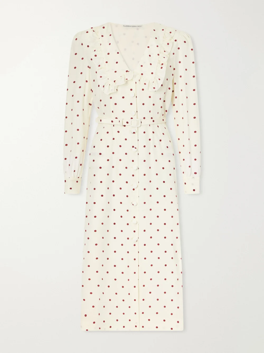 Alessandra Rich Belted Polka-dot Silk-crepe Midi Dress in cream