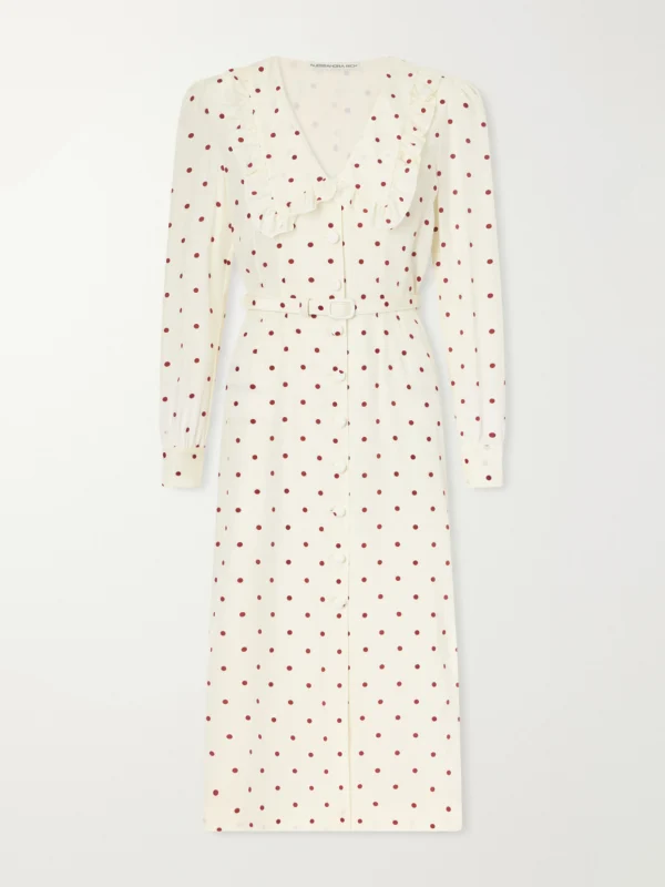 Alessandra Rich Belted Polka-dot Silk-crepe Midi Dress