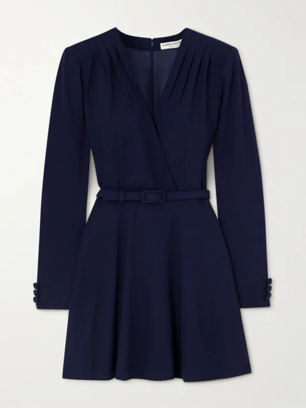 Alessandra Rich Belted Wool-blend Crepe Mini Dress