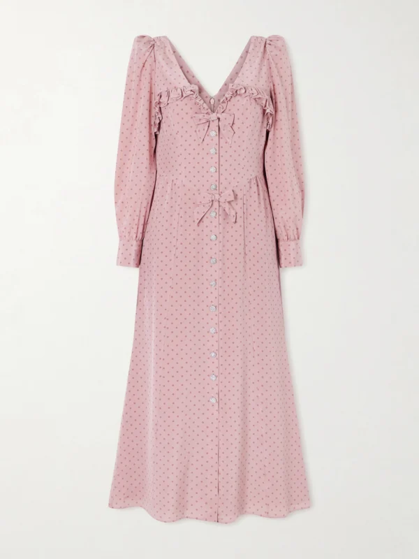 Alessandra Rich Bow-detailed Embellished Polka-dot Silk Midi Dress