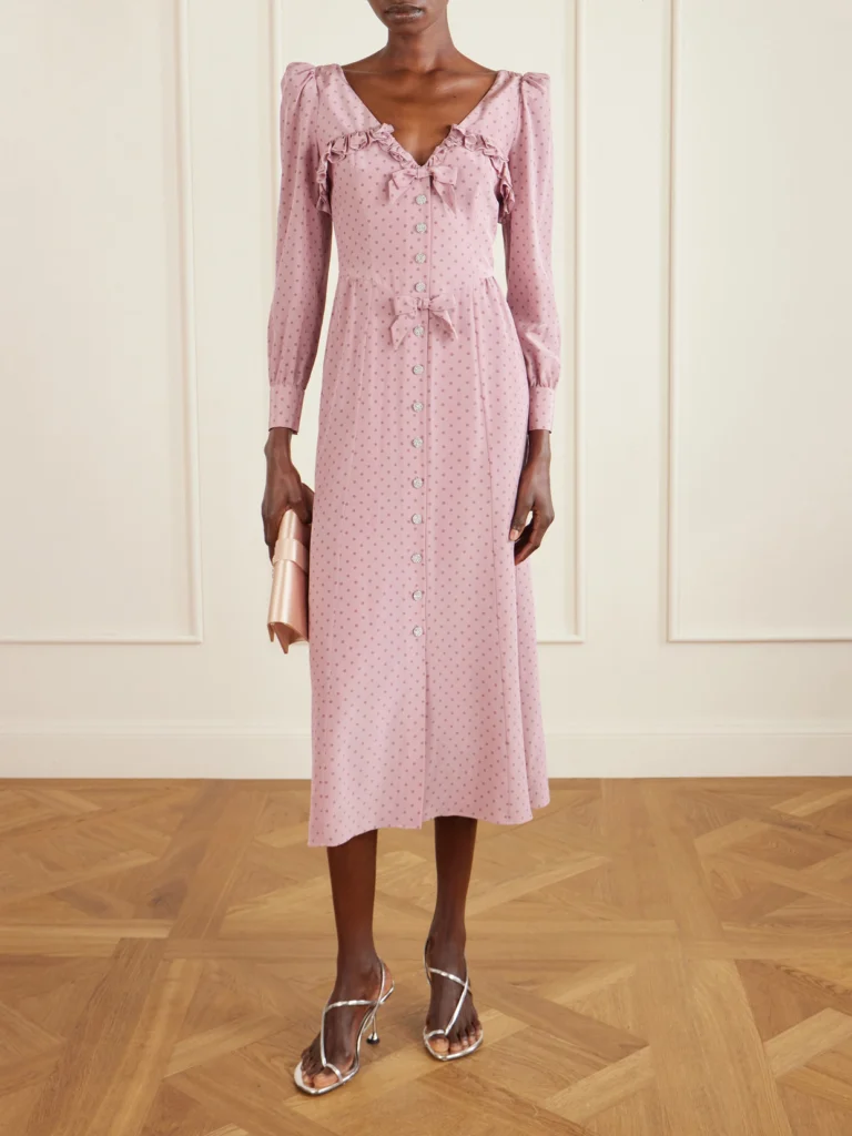 Alessandra Rich Bow-detailed Embellished Polka-dot Silk Midi Dress