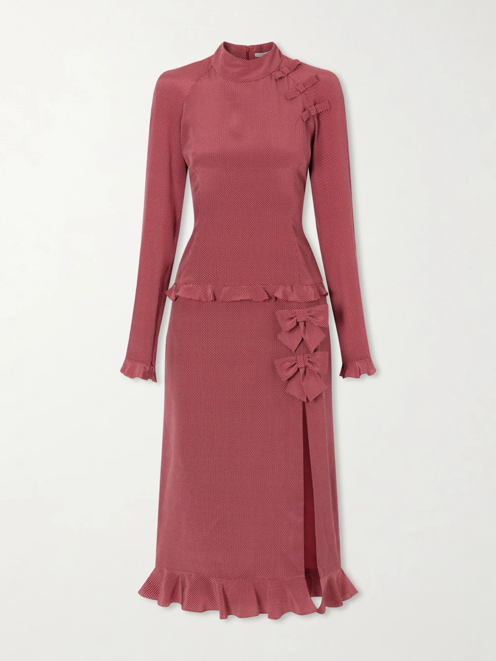 Alessandra Rich Bow-detailed Polka-dot Silk-crepe Midi Dress in burgundy