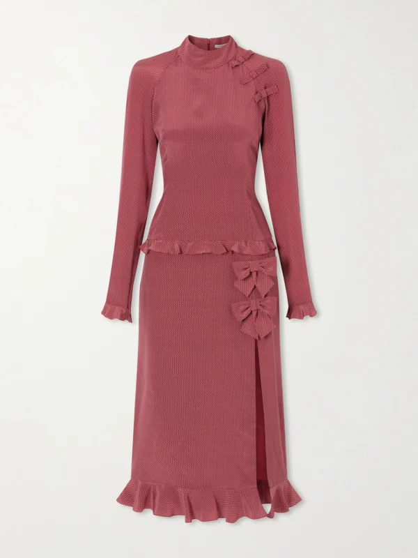 Alessandra Rich Bow-detailed Polka-dot Silk-crepe Midi Dress