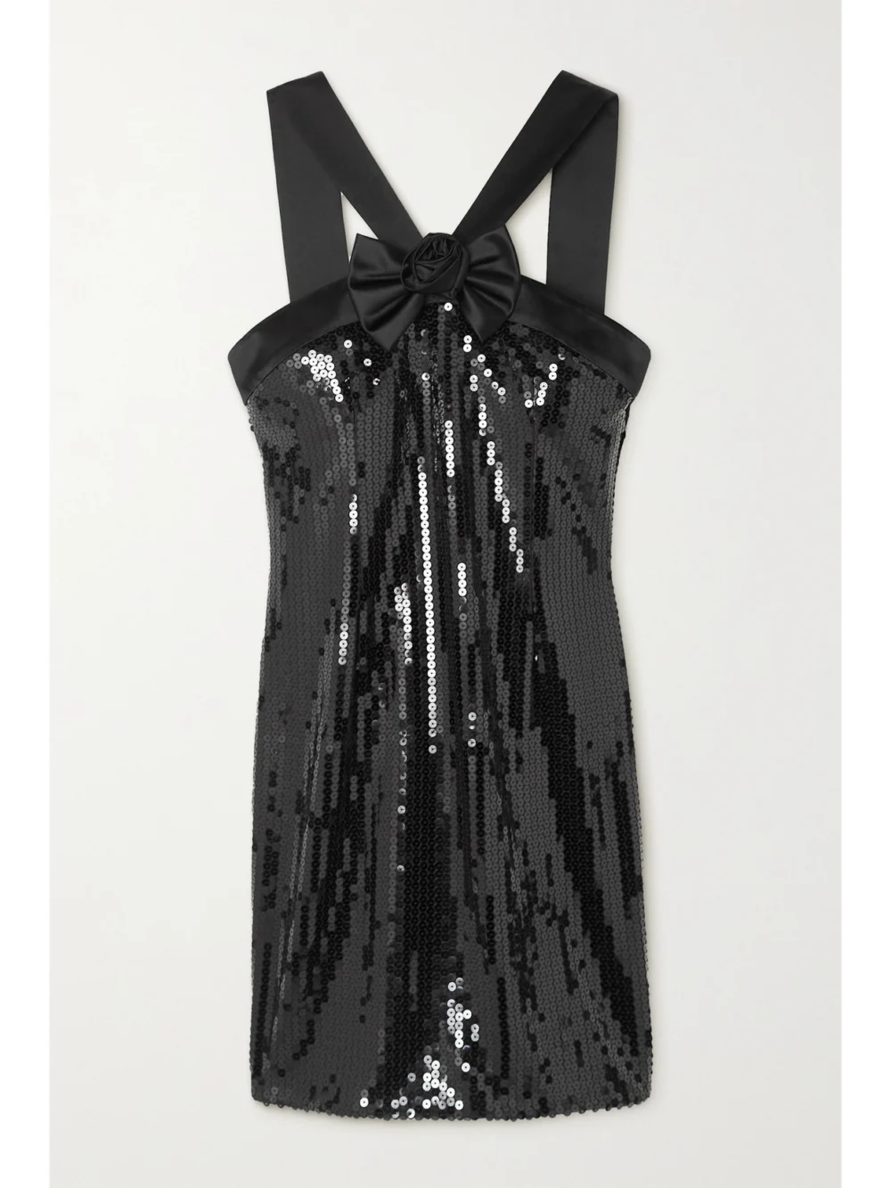 Alessandra Rich Bow-detailed Silk Satin-trimmed Sequined Chiffon Mini Dress in black