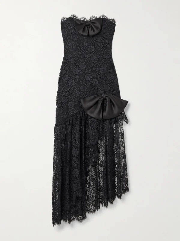 Alessandra Rich Bow-detailed Strapless Asymmetric Silk-lace Dress