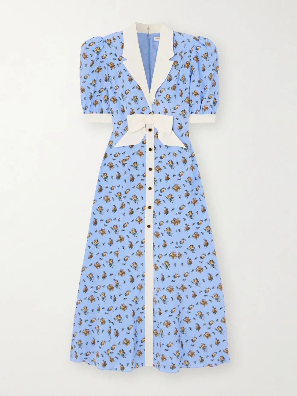 Alessandra Rich Bow-embellished Floral-print Silk-satin Midi Dress in blue