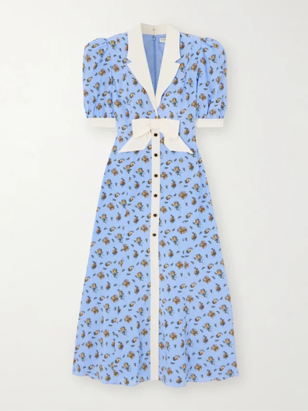 Alessandra Rich Bow-embellished Floral-print Silk-satin Midi Dress