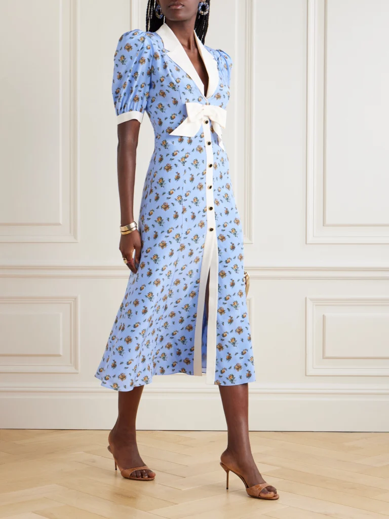 Alessandra Rich Bow-embellished Floral-print Silk-satin Midi Dress