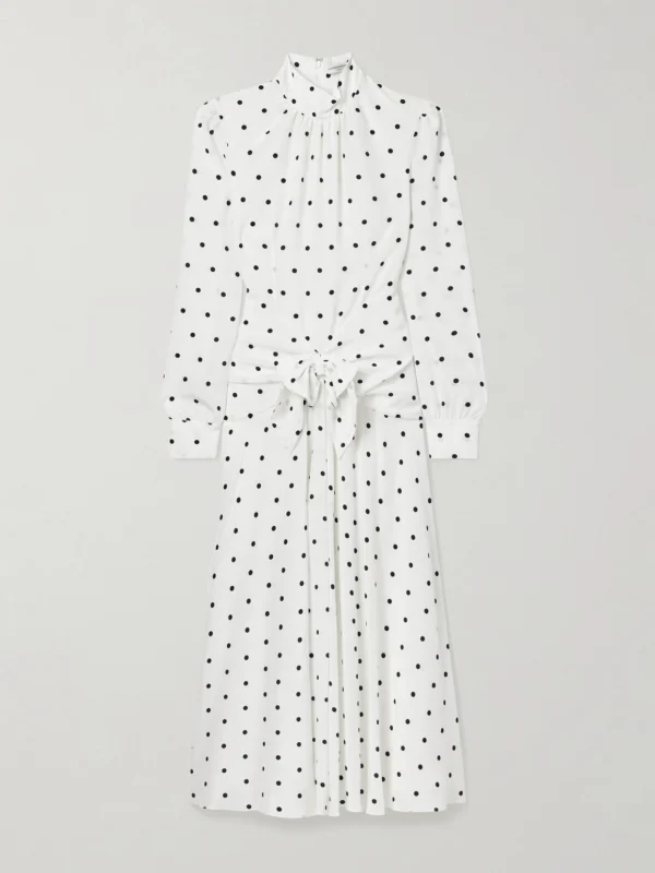 Alessandra Rich Bow-embellished Gathered Polka-dot Silk-georgette Midi Dress