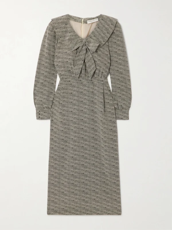 Alessandra Rich Bow-embellished Pleated Leopard-print Silk-chiffon Midi Dress