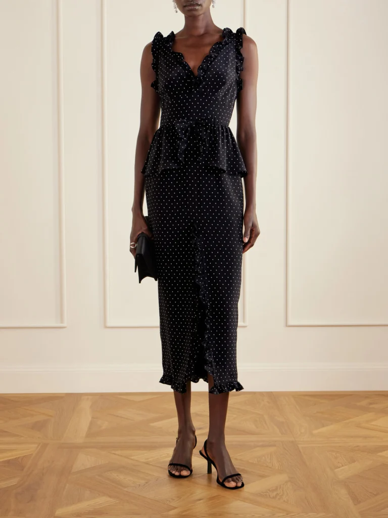 Alessandra Rich Bow-embellished Polka-dot Silk Midi Dress