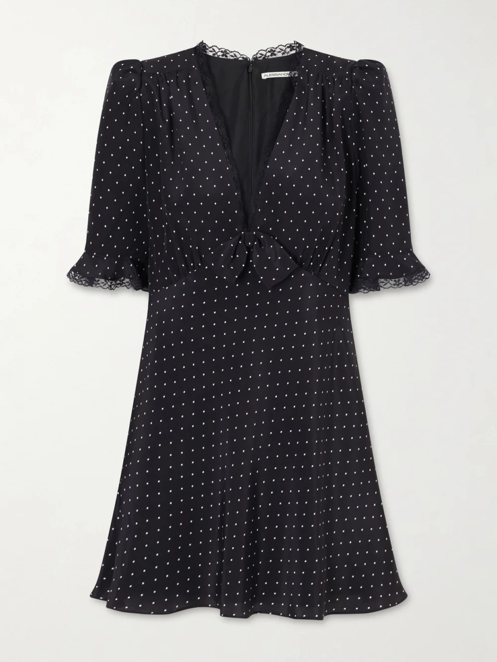 Alessandra Rich Bow-embellished Polka-dot Silk-satin Mini Dress in black