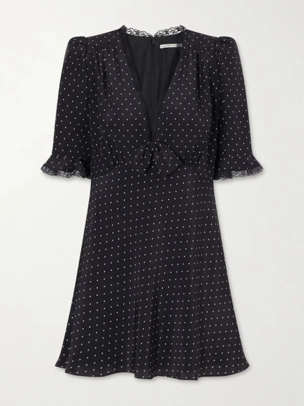 Alessandra Rich Bow-embellished Polka-dot Silk-satin Mini Dress