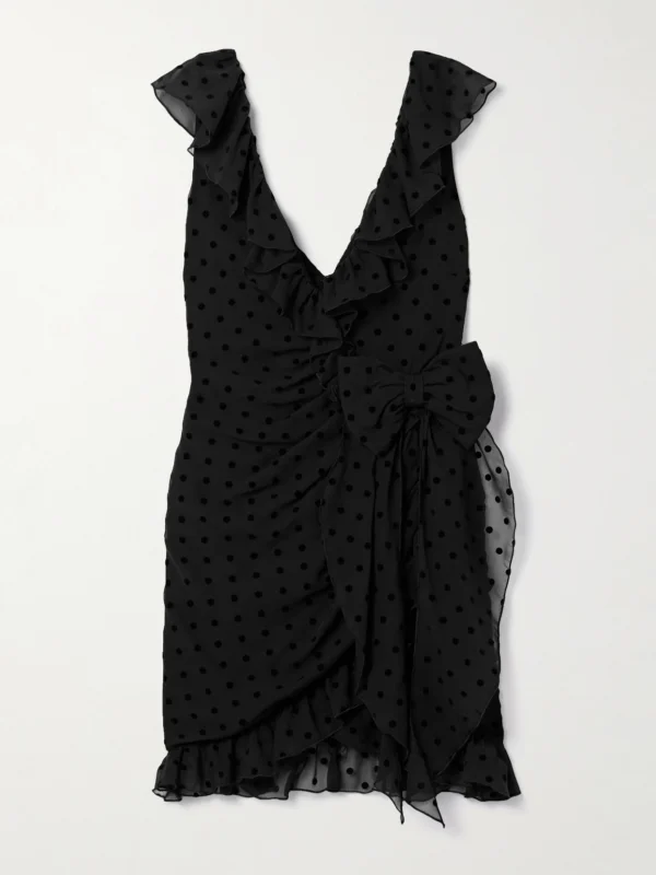 Alessandra Rich Bow-embellished Ruffled Flocked Silk-chiffon Mini Dress