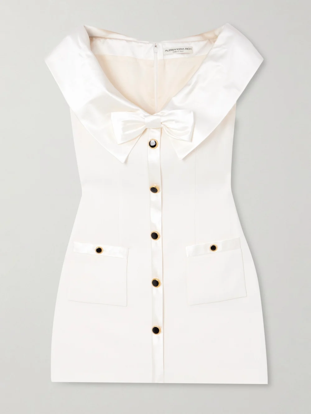 Alessandra Rich Bow-embellished Silk-trimmed Cady Mini Dress in white