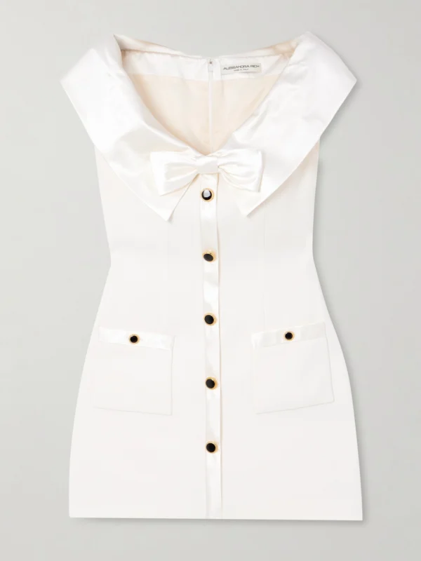 Alessandra Rich Bow-embellished Silk-trimmed Cady Mini Dress