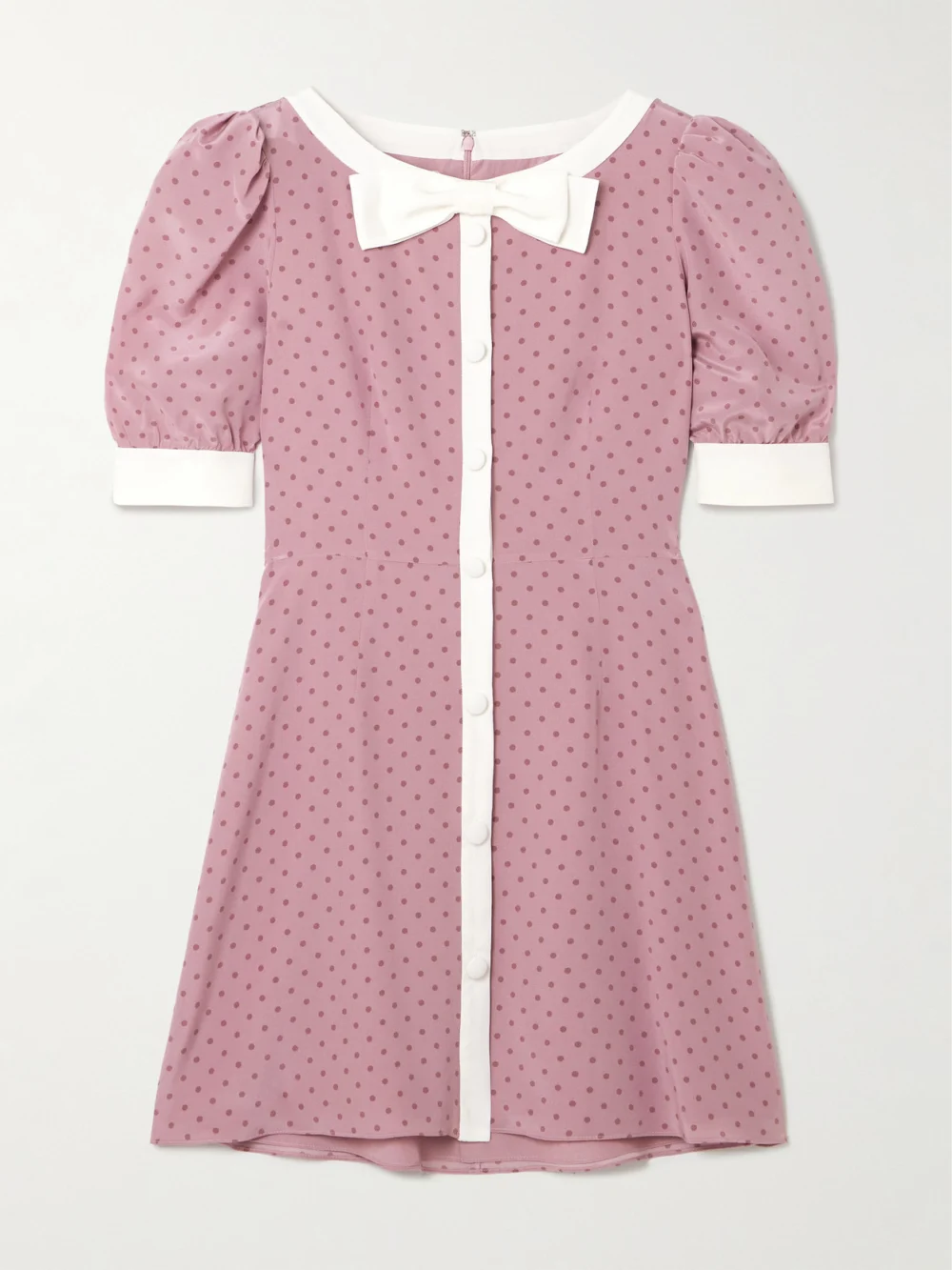 Alessandra Rich Clover Bow-detailed Polka-dot Silk Mini Dress in pink