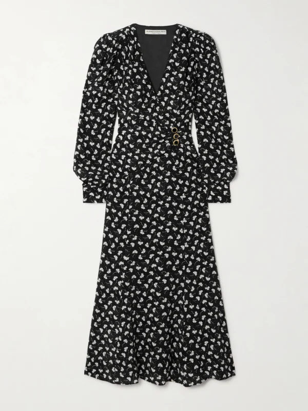 Alessandra Rich Clover Wrap-effect Floral-print Silk-crepe Midi Dress