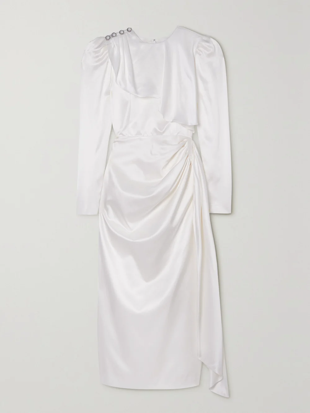 Alessandra Rich Embellished Draped Silk-satin Midi Dress in white