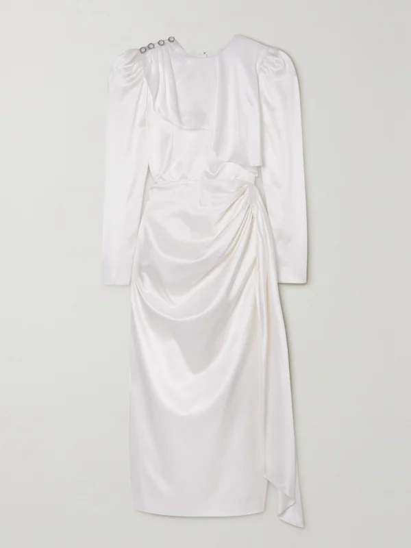 Alessandra Rich Embellished Draped Silk-satin Midi Dress