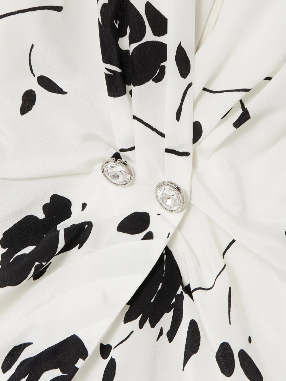 Close-up detail of the Alessandra Rich Embellished Pleated Floral-print Silk Crepe De Chine Midi Dress