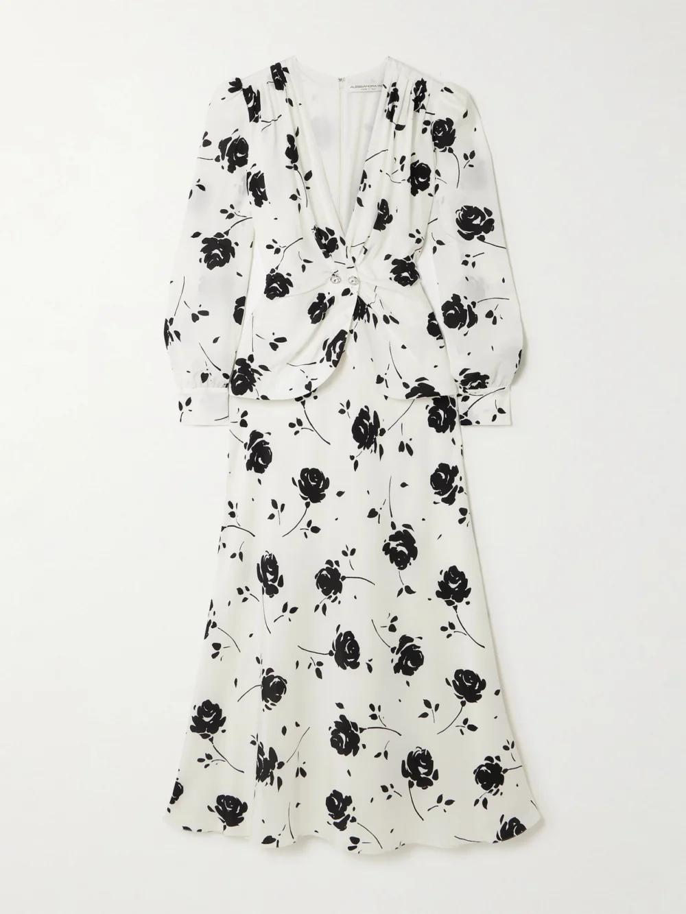 Alessandra Rich Embellished Pleated Floral-print Silk Crepe De Chine Midi Dress in white